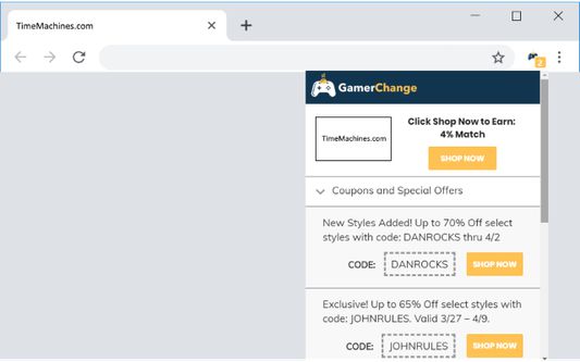 View deals and coupons for the site your browsing by clicking the GamerChange icon in your browser's toolbar