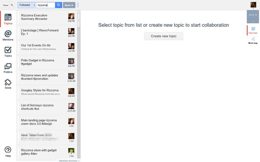 The Rizzoma inbox screen with the extension installed