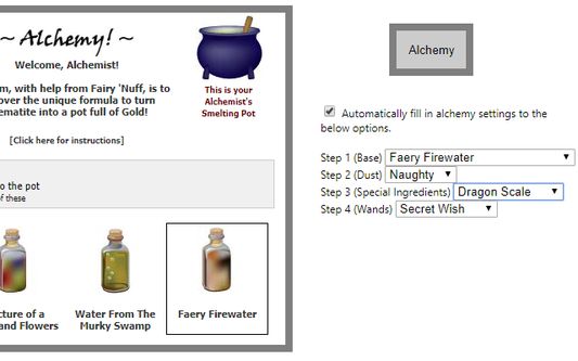Automatically fill in alchemy settings.