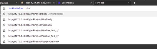Intelligent search in the address bar: enter jk in the address bar, press the space key and enter intelligent search mode. Enter the job name to quickly match the corresponding Jenkins Job link.