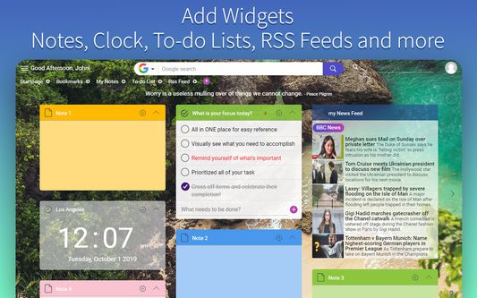 Add Widgets Notes, Clock, To-do lists, Rss Feeds and more