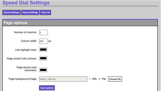 Extension settings page