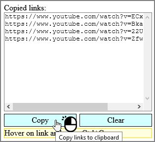 Open the extension menu and click on “Copy” - the list of links will be copied to the clipboard