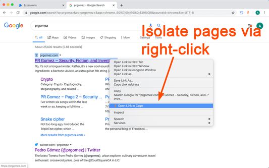 PassLok also adds an item to the right-click menu, which will open a page in a secure