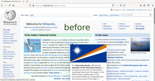 Wikipedia main page without the add-on: You get a pop up when hovering over a link.