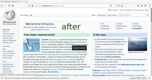 Wikipedia main page with the add-on: No pop up.