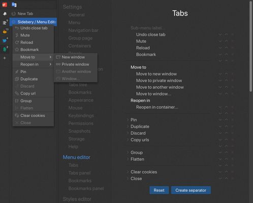 Context menu editor