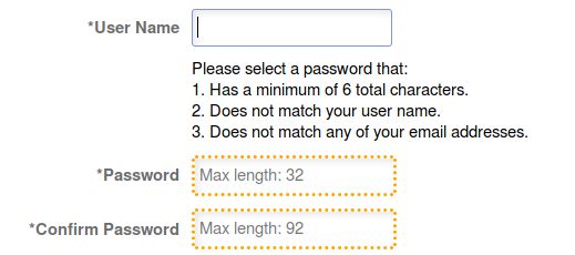 A password field with a maximum length.