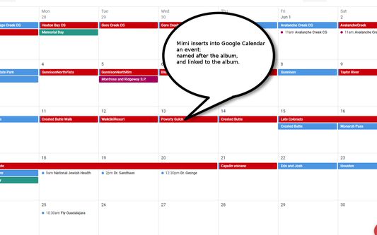 Mimi inserts into your Calendar an entry that links to the album
