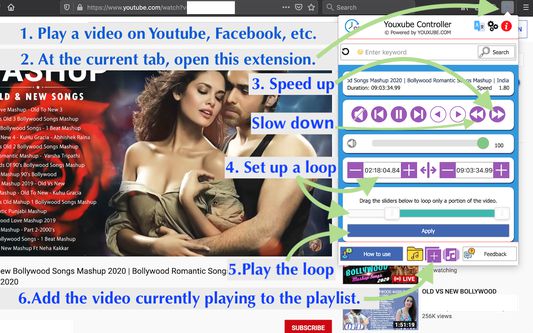 How to repeat Youtube and speed up video