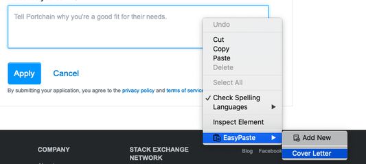 Paste template to input field