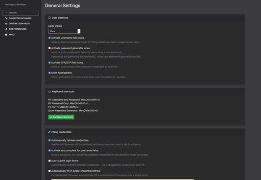 Settings page