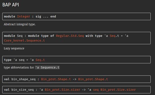The Api listing now with a dark background and a white border.