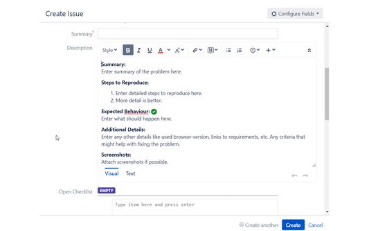 inserting template in JIRA