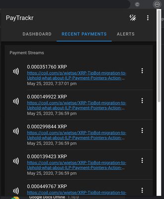 History of micropayments to web monetized contents