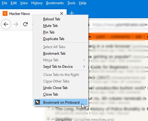 option in the context menu on the tab strip (tab bar)