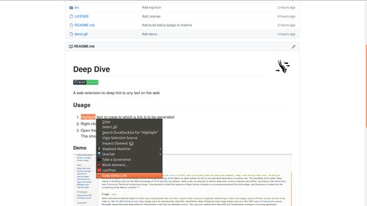 Select text to which a deep link is to be generated