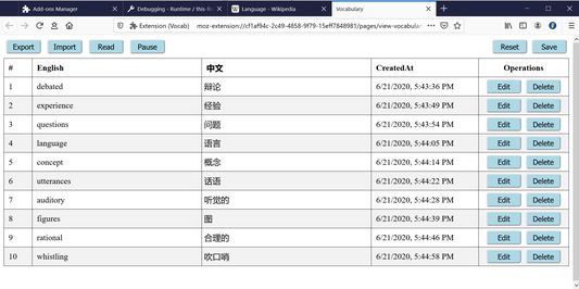 View, edit, export/import or read your vocabularies