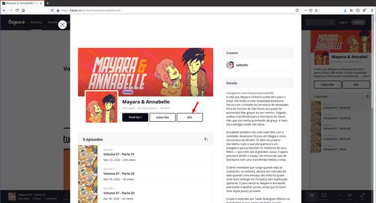 RSS button added to the information modal on an episode page