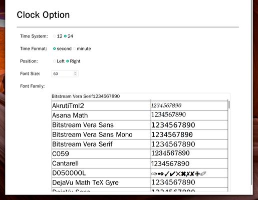 set clock font, time format