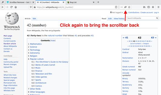 Click the page action again to bring back the scrollbar