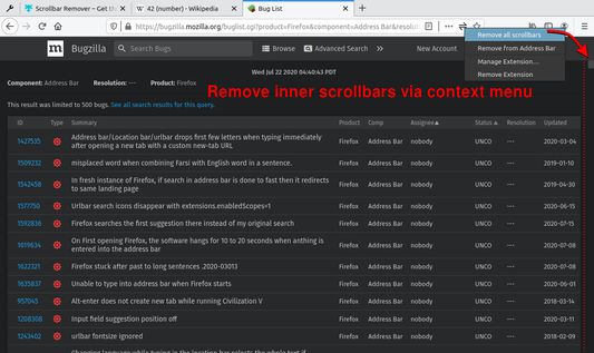 Inner scrollbars can be removed via the page action context menu.