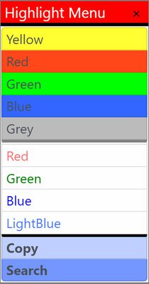 Highlighter menu