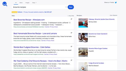 Runnaroo Search Results Page for Brownie Recipes