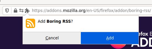 The installation prompt for Boring RSS demonstrating that no special permissions are requested.