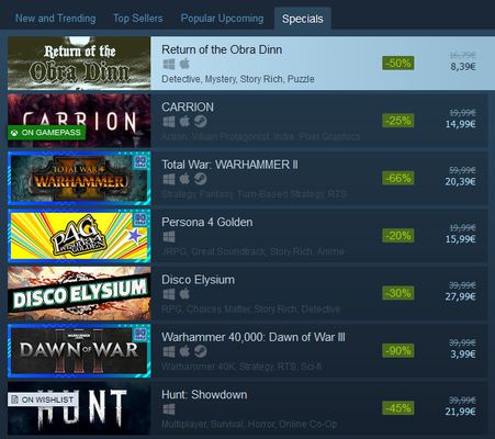 Steam Startpage Specials