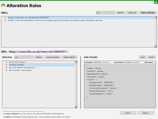 Alteration Rules dashboard