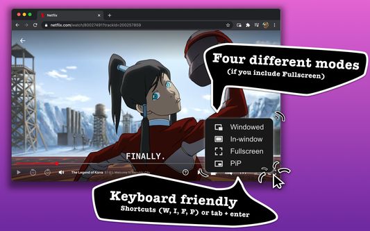 Four different modes (three on firefox) and keyboard shortcuts are all included