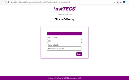 Click to Call setting screen