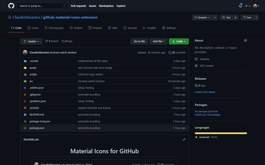 Material Icons on Github with dark theme enabled