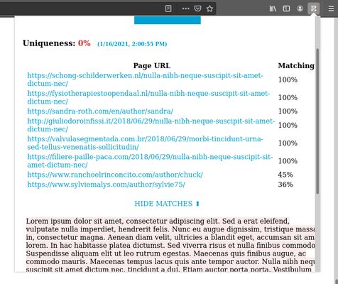 Report for a page with non-unique content, matches expanded