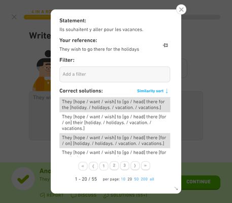 By default, the solutions are sorted by their similarity with your answer, but you can also switch to an alphabetical sort.