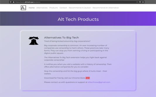 Screen shot of an overview of the Alternative To Big Tech from our website.