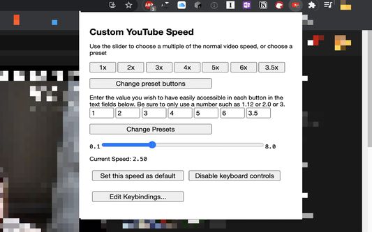 The display for customizing the values in the preset buttons in the main UI