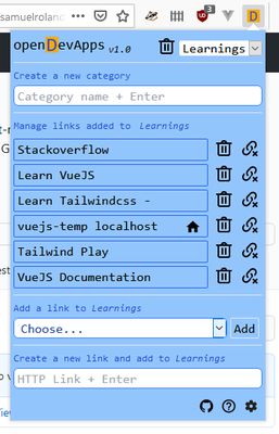 The interface of the settings with the category 