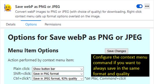 Context menu options. If you have a preferred format you always use, you can switch the plain click from showing buttons to using your preferred format.