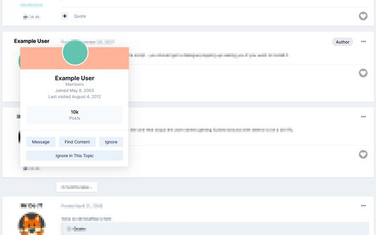 Hover over a user's name to use the new Topic Ignore button