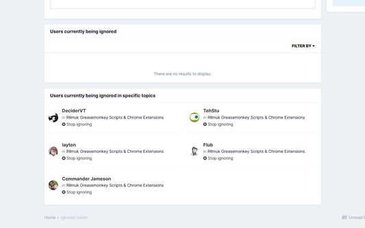 A new section is added to the Ignored Users page to manage users ignored in specific topics