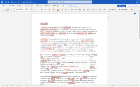 Correct your texts on Word Online.