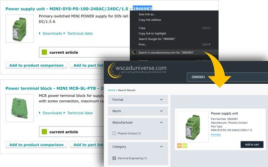 On any web page, highlight the search term and send it directly to wscaduniverse.com search.