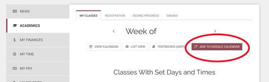 A button is added to MyU to add your classes to your calendar.