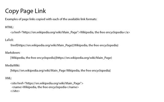Examples of page links copied with each of the link formats
