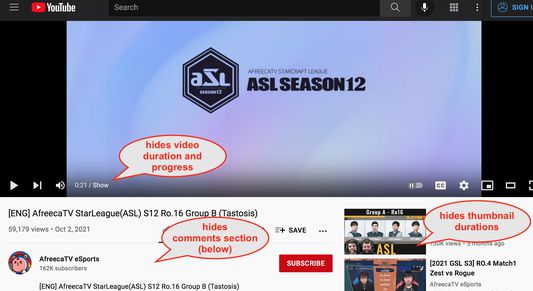 Features on player page. Hotkey (ALT + S) can be used to toggle hidden content.