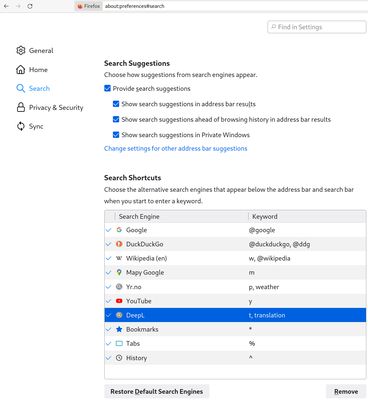 Search engine is added and can be configured