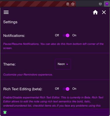 Settings screen