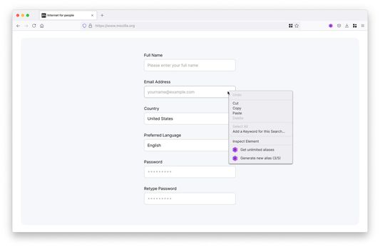 Right-click (Windows) or Control-click (macOS) on form fields to access the menu and generate an alias.